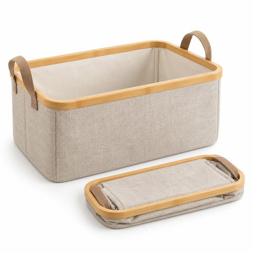 Foldable Fabric Storage Basket with Carry Handles