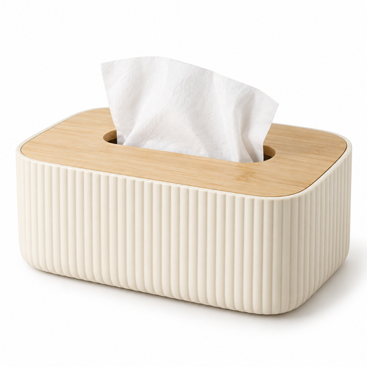 Ribbed Tissue Holder with Wood-Tone Lid